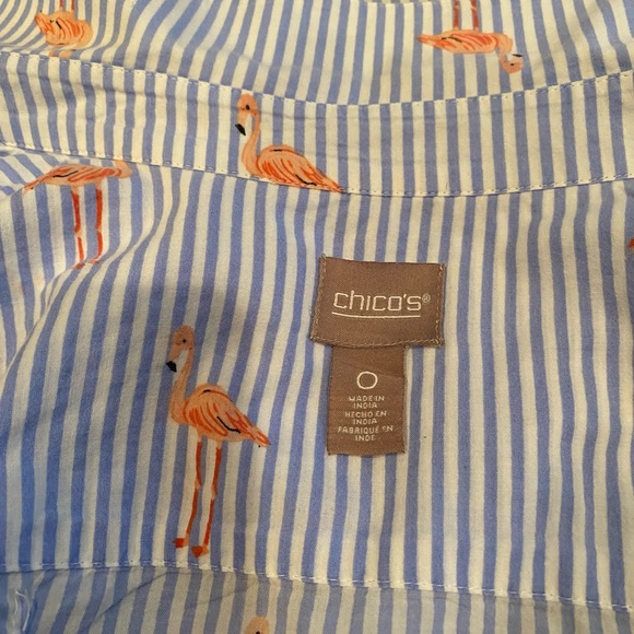 Chico’s Seersucker Blue & White Striped Summer Blouse - Picture 6 of 9